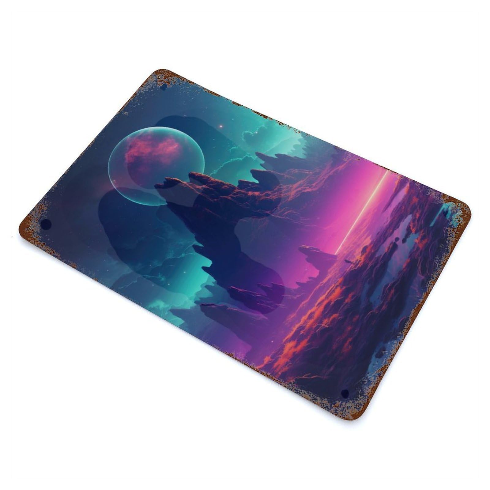 Nocturnal Synthwave Peaks Rusty Metal Tin Sign 11.8"x7.9", Ideal for Farmhouse, Kitchen And Entryway Decor