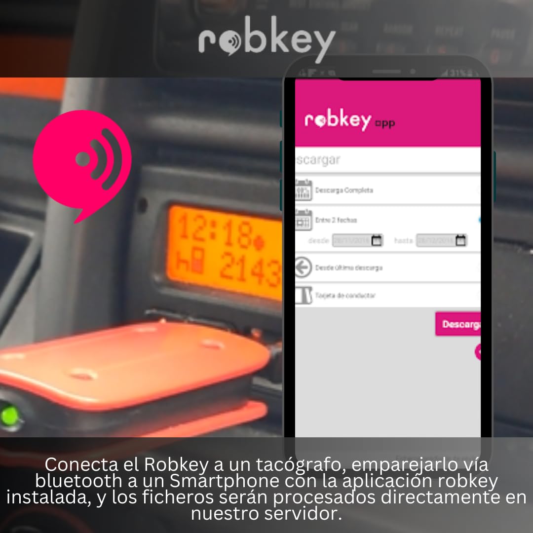 ROBKEY – Lector Tacógrafo Digital y Tarjeta de Conductor vía Bluetooth | Compatible con Android | Descarga rápida y Segura en móvil o Tablet | Compatible con Tacógrafos V1 y V2 (1ª y 2ª generación)