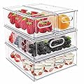 Mano Fridge Drawer Pull Out Stackable Bins with Handle Clear Refrigerator Drawers Organizer Food Storage Container Box with Dividers Plastic Produce Saver for Pantry, Cabinet, Kitchen, Clothes?4Pack?