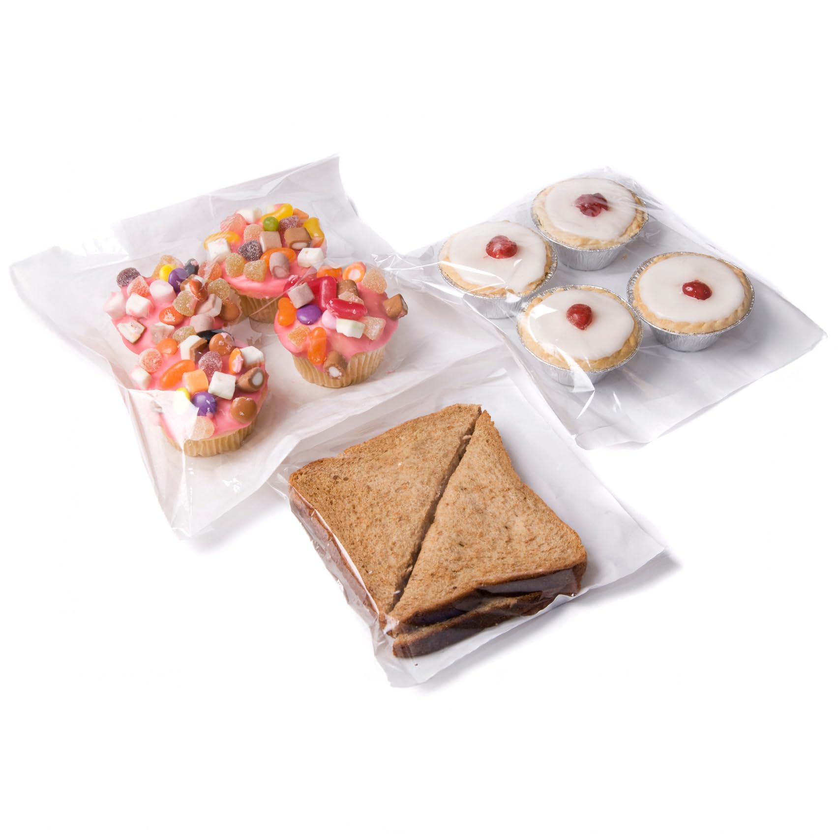 Bag It Plastics Film Fronted Paper Sandwich Bakery Food Display Bags 7" x 7" / 175mm x 175mm - (Pack of 500) Ideal for Cakes, Sweets, Sandwiches & More