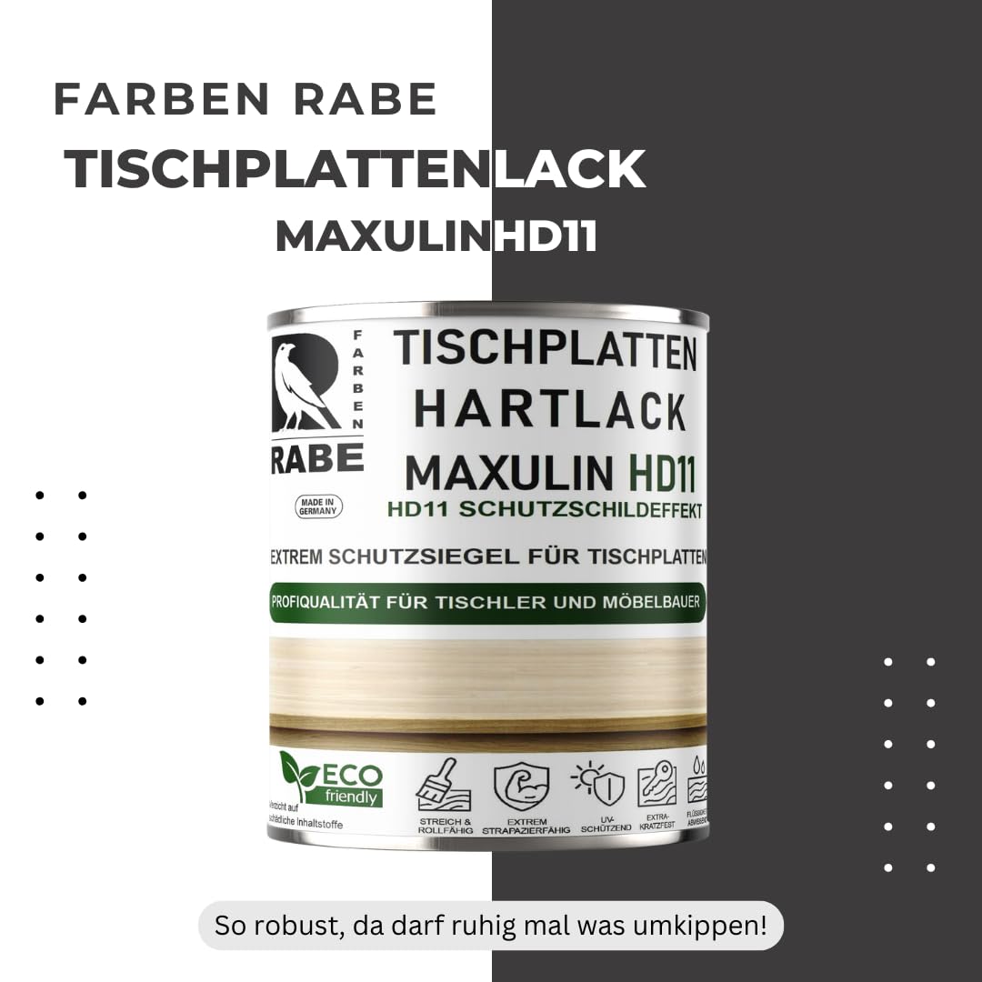 RABE Hartlack Seidenmatt MAXULIN HD11 für Tischplatten Thekenlack Holzlack Klarlack farblos Möbel Lack Eiche uvm (Farblos, 2,5 Liter)