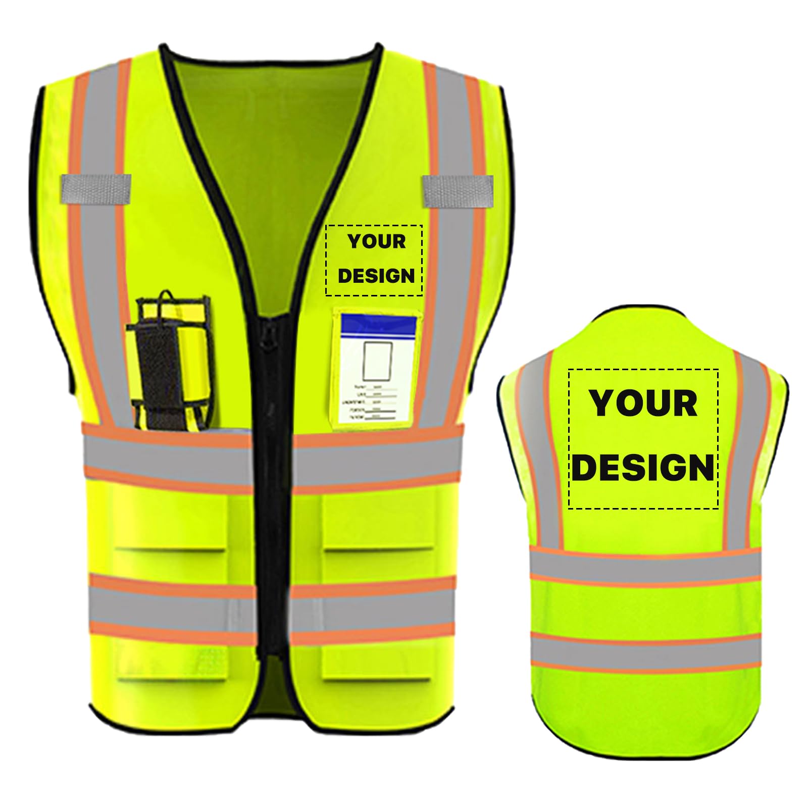 YOWESHOP High Visibility Reflective Safety Vest with Pockets Custom Your Logo Safety Workwear, Yellow L
