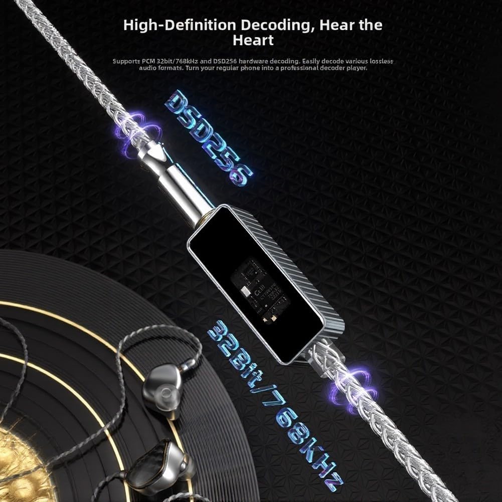 Adattatore audio USB C portatile HiFi da digitale ad analogico, jack per cuffie da 3,5 mm, decoder audio CNC in alluminio per telefono e tablet (argento)