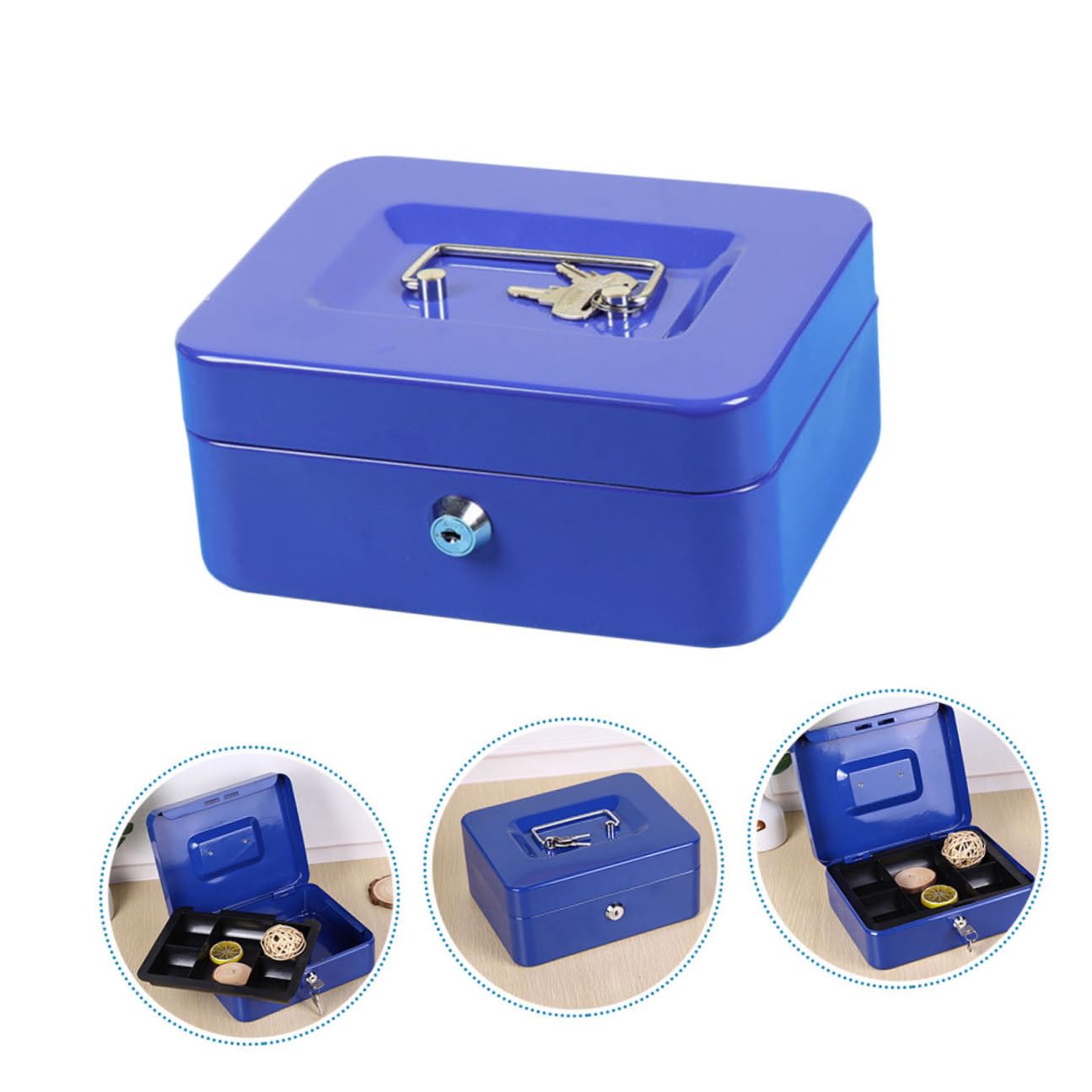 Boîte à Monnaie en Métal avec Serrure à Clé, Portable Double Couche