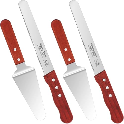 Miniatura 6 de 4 piezas de servidores de pizza de acero inoxidable con mango de madera, espátula triangular para pastelería, postre, tarta y pizza