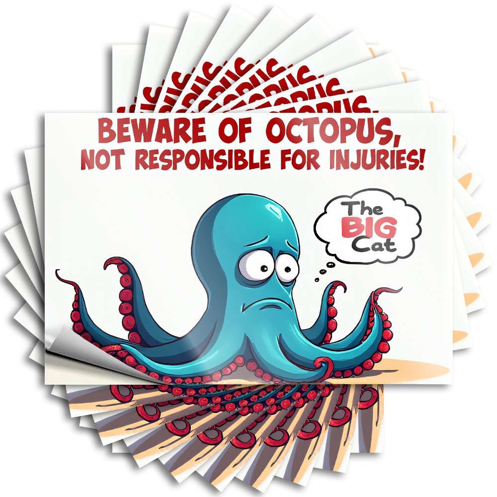 Beware of Octopus, Not Responsible for Injuries! Decals Funny Room Decor | Crazy Cover Removable Decal Pack(12X18CM)