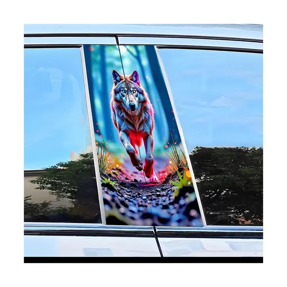 Bertdcx One Color Car Center Pillar Protection Stickers Wolf Pattern Scratch Resistant Film Auto Parts