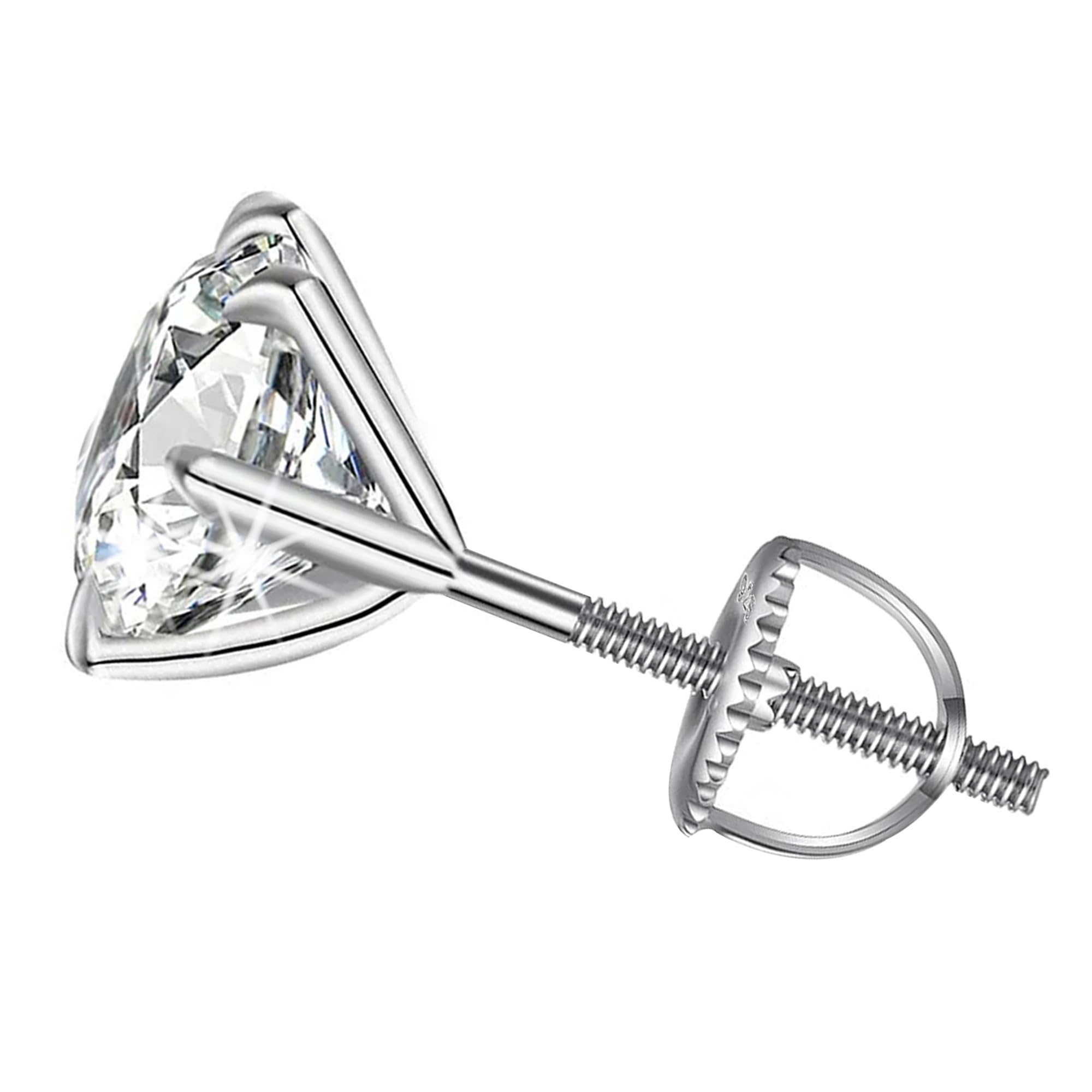 Men's Single White Round Solitaire Diamond Screw Back Stud Earrings | Pure 925 Sterling Silver | Brilliant Cut Cubic Zirconia Ear Tops | Gift Item for Men and Boys | 6 Month Warranty