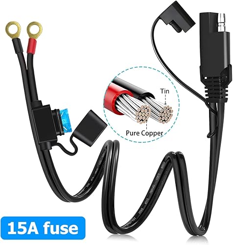Miniatura 2 de BESULEN Cable conector de batería 18 AWG, enchufe de desconexión rápida SAE a arnés de terminal de anillo o con fusible de protección 10A, cable de