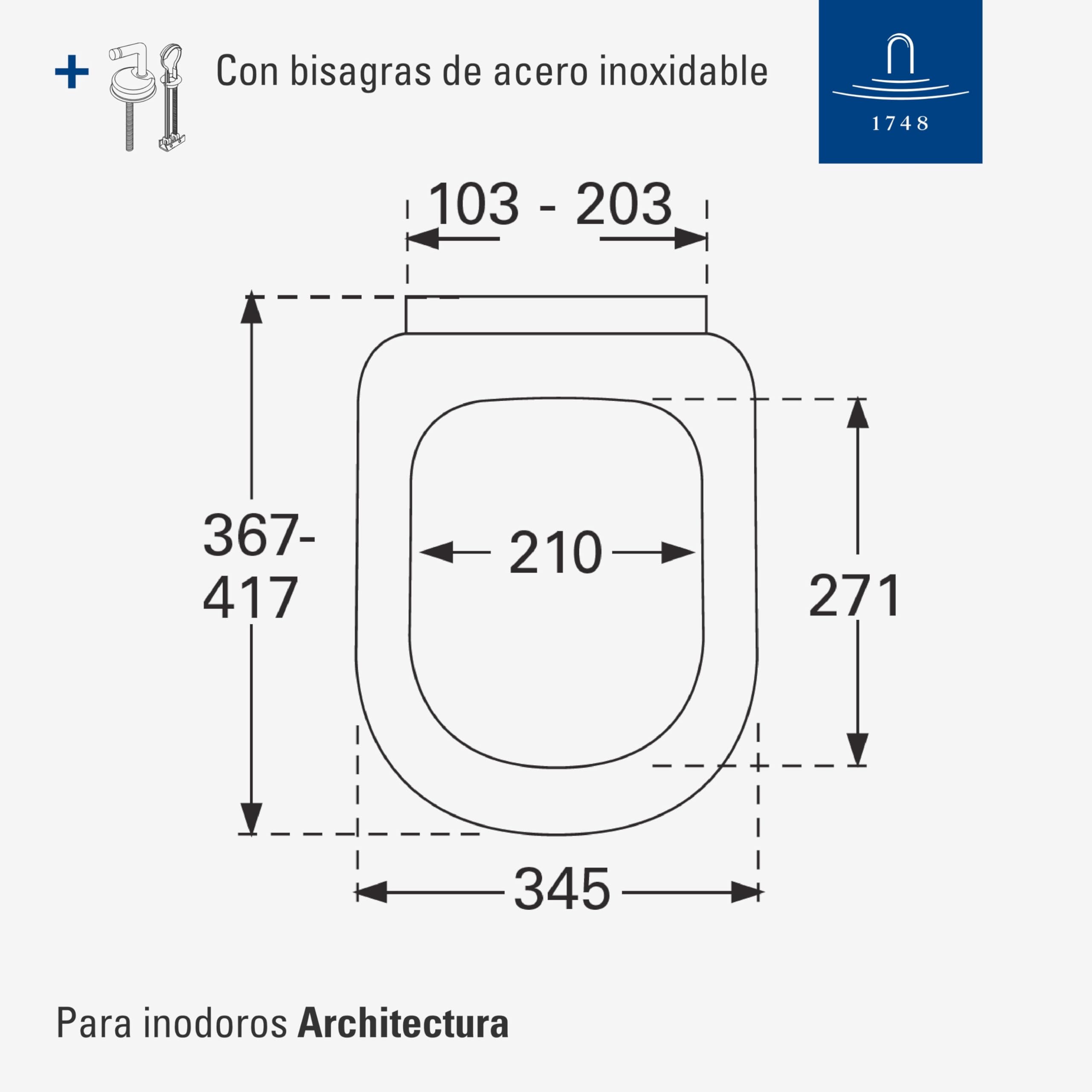 Villeroy & Boch Architectura, asiento de inodoro - Tapa de WC blanco brillante de Duroplast resistente - Aro con bisagras de acero inoxidable - Diseño en forma de D - Recambio original | Bisagras de acero inoxidable, termoestable irrompible, repuesto orig