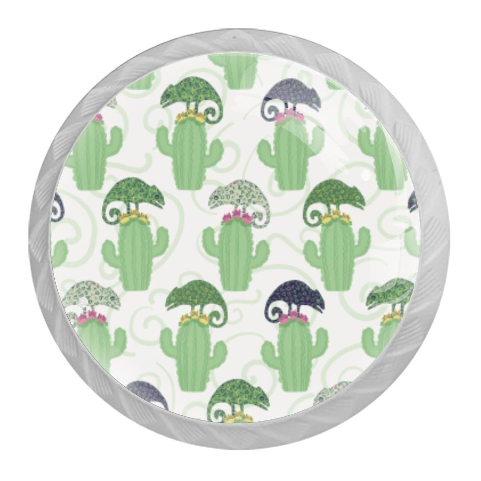 Tqmspg Multi08 4 Pieces Drawer Pulls Green Cactus Door Knobs Dresser Handles For Kitchen Wardrobe Cupboard Hardware Furniture