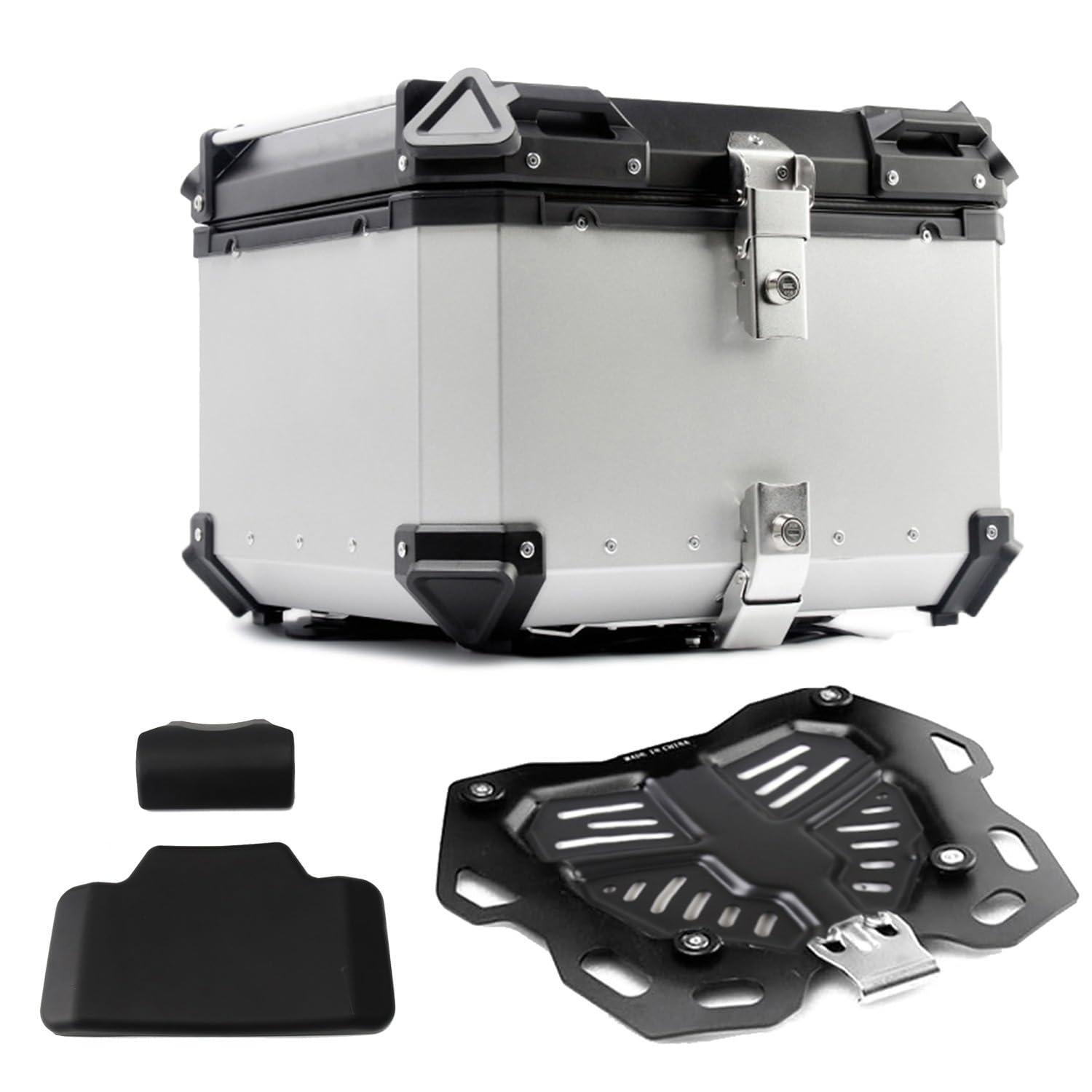 Aluminium Valise pour Moto de 65L - Topcase Haute Résistance Finition Silver