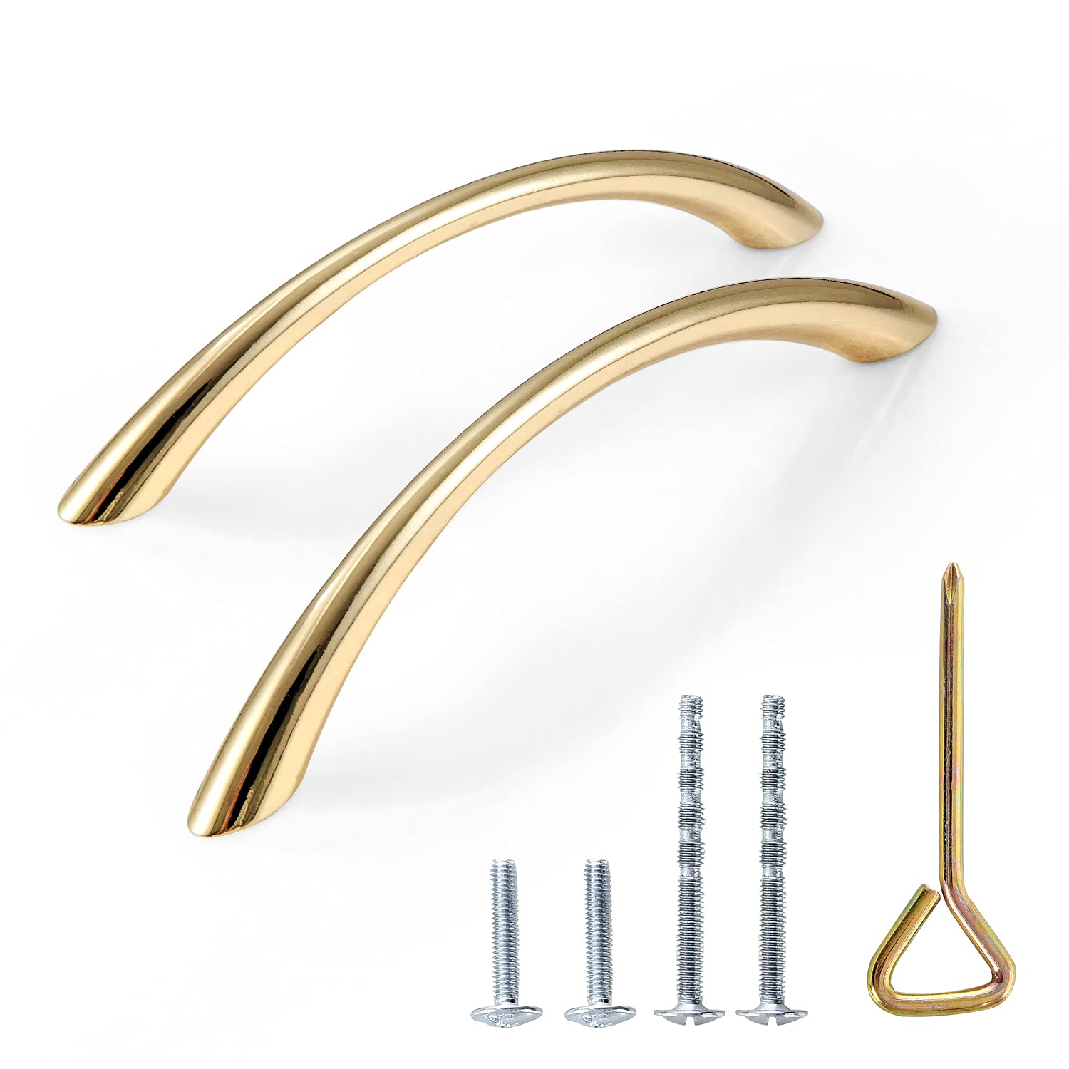 BE10 Pack Curved Traditional Cabinet Pull Handle,Total Length 4.41'',Hole Center 3.78'',Zinc Alloy,Polished Brass,for Drawers, Kitchen cabinets,Dresser,Cupboard,Closet