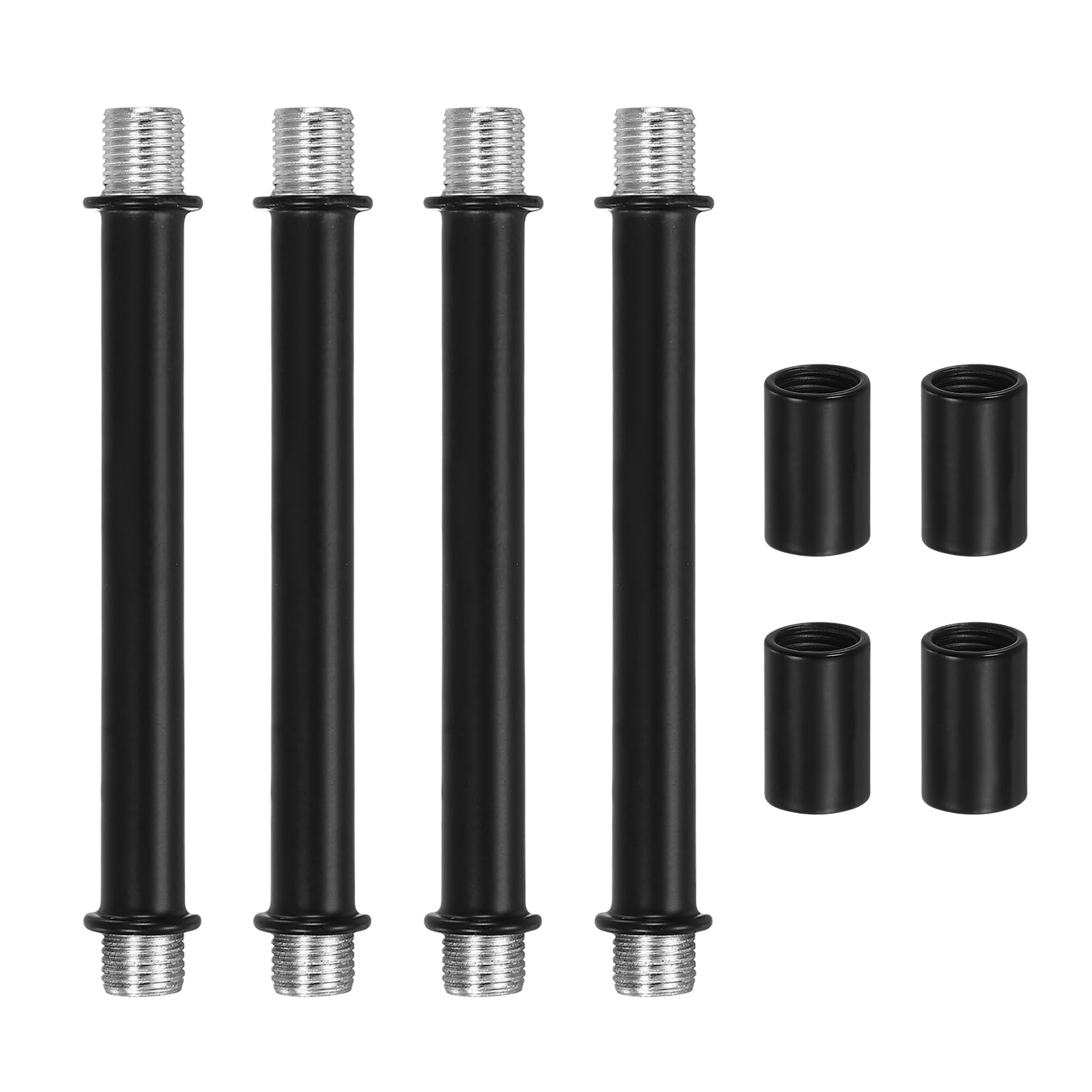 VIAPUICE Double End Lamp Extension Rod M10x100mm - 4 Pcs Straight Pipe Lamp Stems Rod Kit with Connector Nuts, for Chandeliers Pendant Light Fixture Downrods Island Lighting, Black