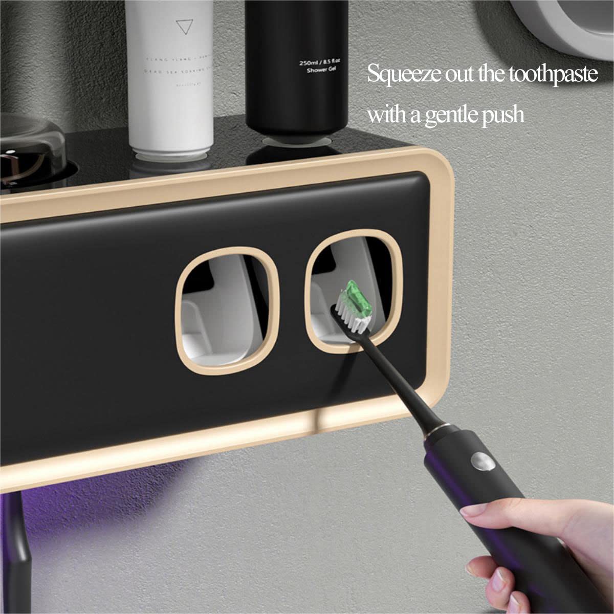 LANMOU Dispensador Automático Pasta Dientes, Soporte para Cepillo de Dientes montado en la Pared Dispensador de Pasta de Dientes automático Porta Cepillo de Dientes Esterilizador de cepillo dientes UV