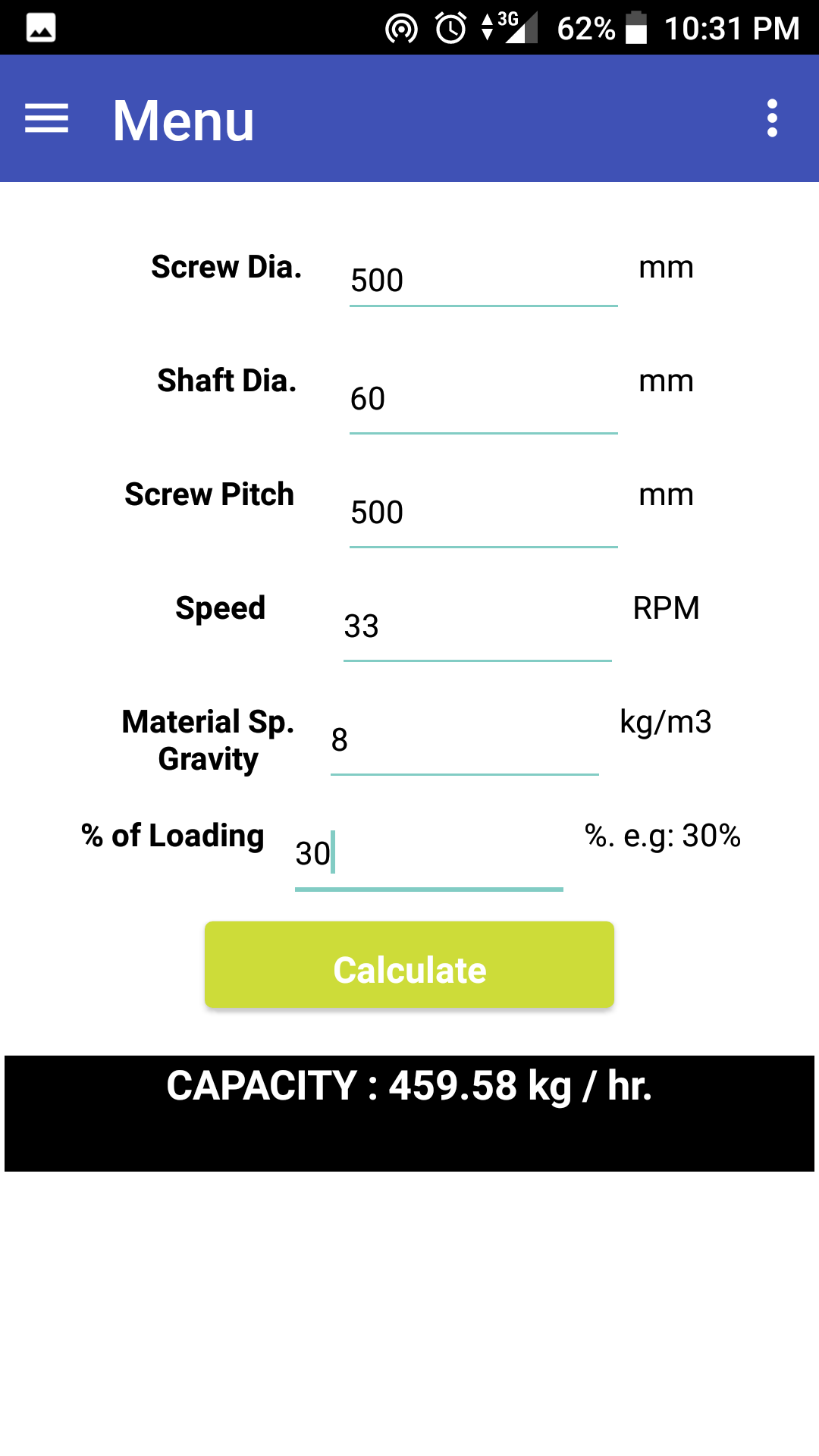 Screw Conveyor Calculator App on Amazon Appstore