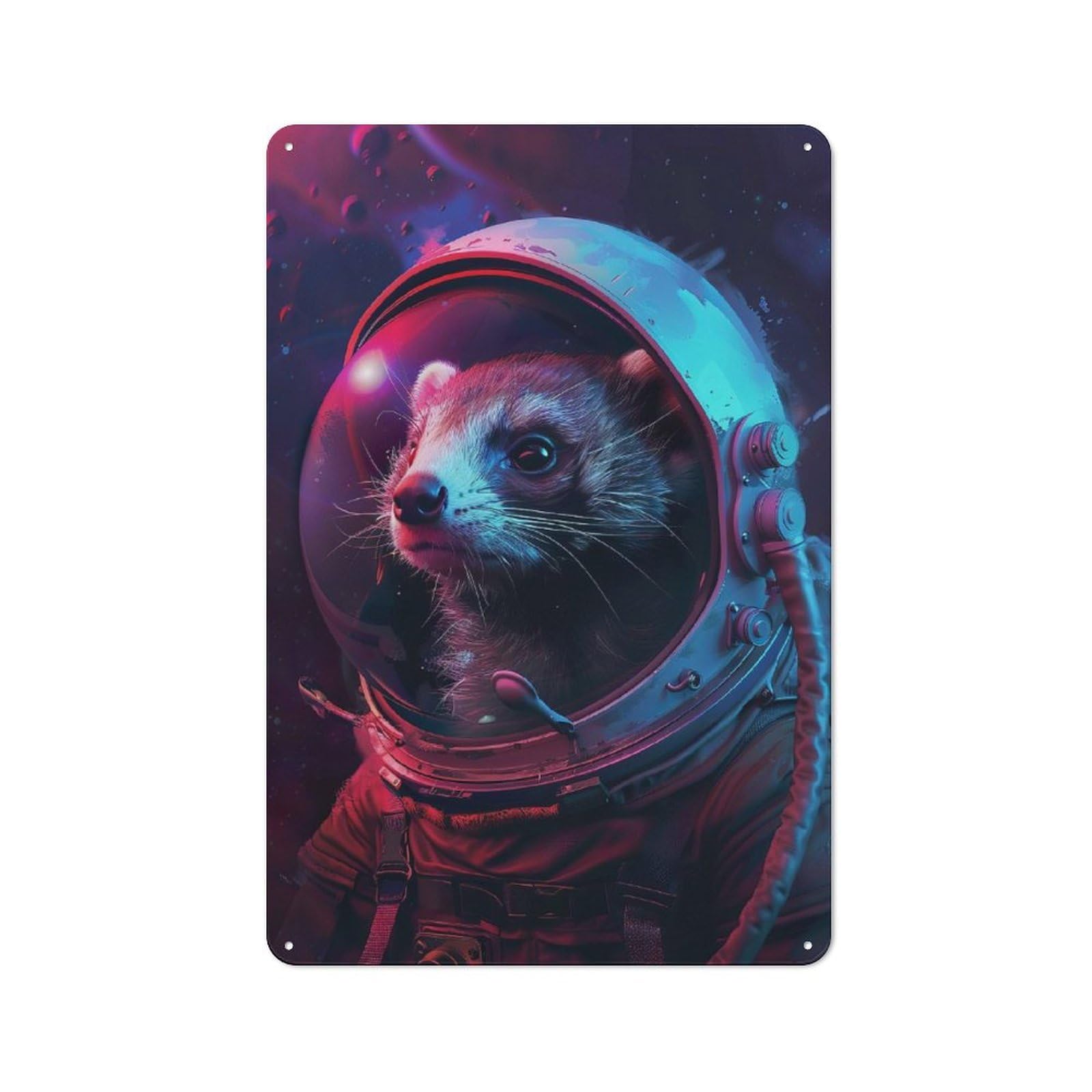 Junmoney Style-7 Tin Wall Plaque 30X20cm With Ferret Astronaut For Hobby Room Or Studio, For Themed Interiors In Hobby Rooms And Studios
