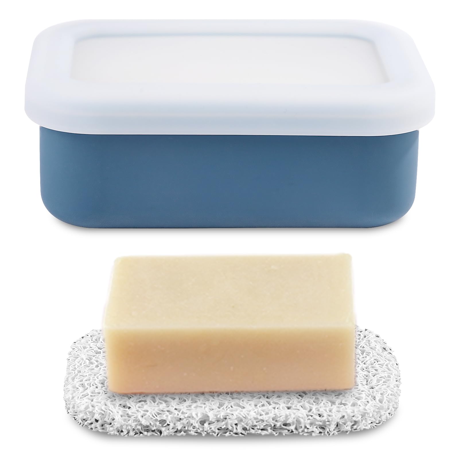 Travel Soap Dish, 4.72x3.31x1.81in Premium Silicone Soap Case with Soap Pad Leak-Proof Design Soap Container Box Shampoo Bar Holder for Traveling Outdoors Activities Bathroom Home Supplies(Blue)
