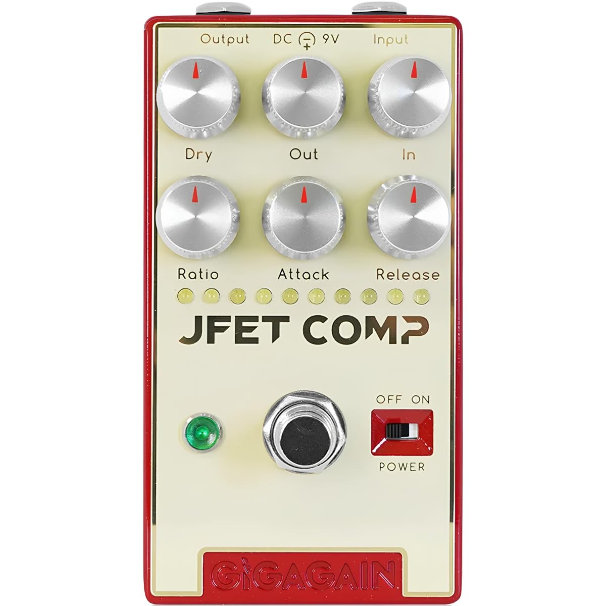 Gigagain GP09 JFET COMP Compressor Pedal, Analog 1176-Style FET Compressor for Electric Guitar, 10-Segment LED Meter, Buffered Bypass