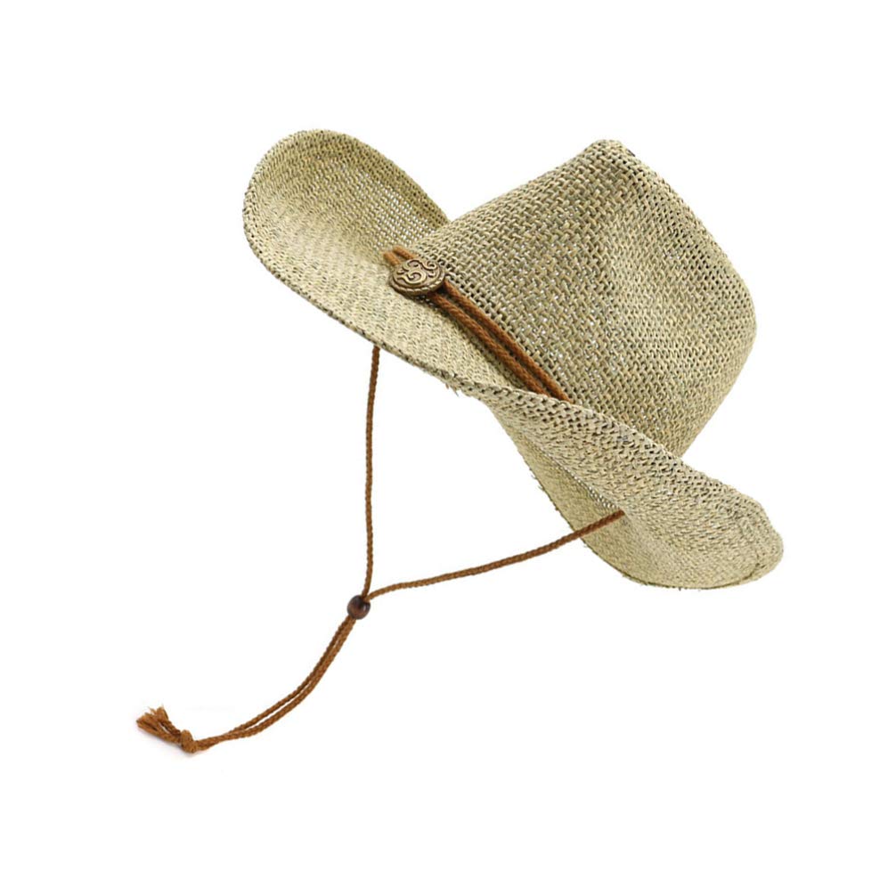 Strohhut Outdoor Strohhut breiter krempe Sonnenhut mit Wind Lanyard atmungsaktiv Strandhut (Khaki)