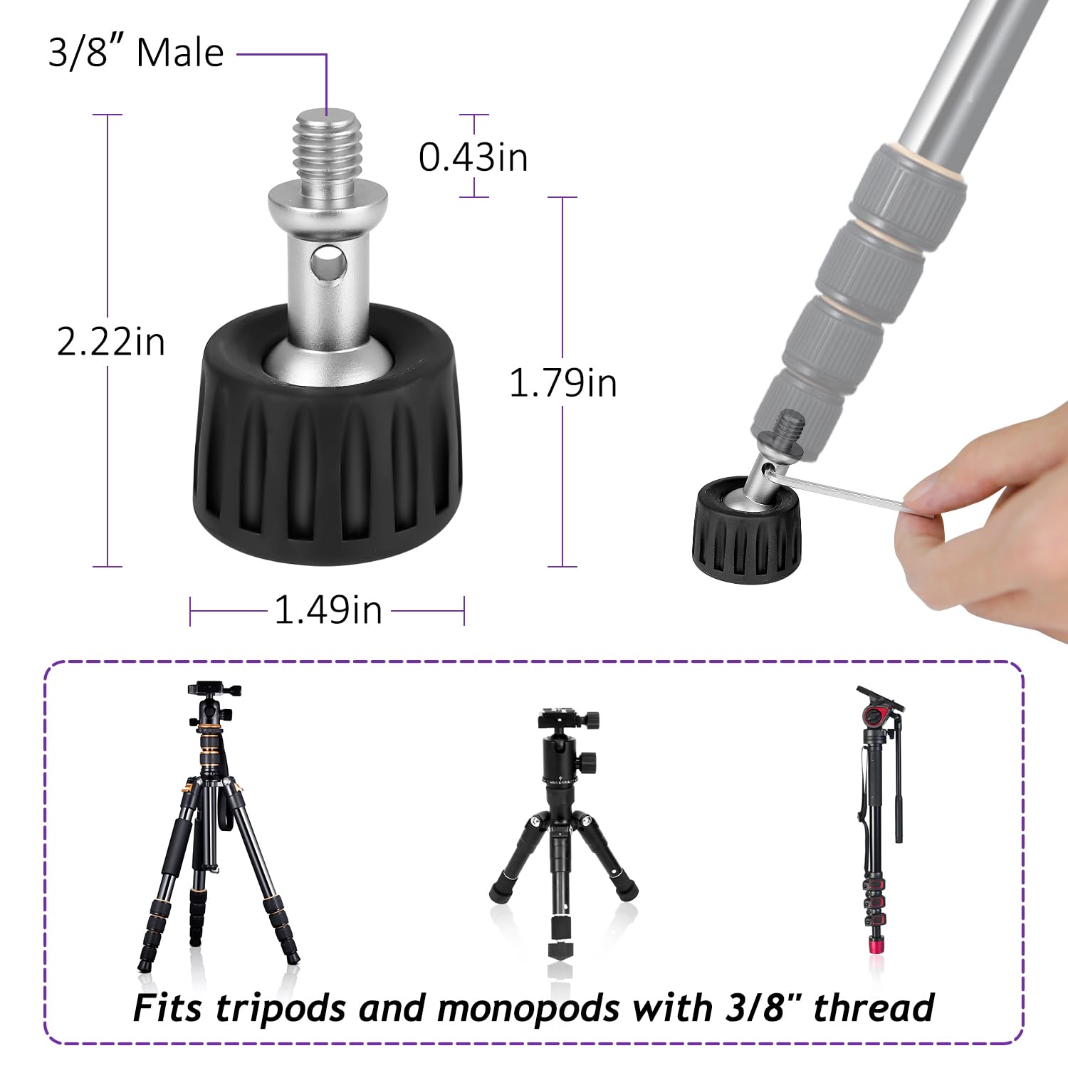 3 Stück Drehbare Stativgummifüße mit 3/8" Gewinde, 3/8 Zoll Gewinde Stativ Ersatzteile rutschfeste Ersatzfüße 37 mm Breite für Fotostative