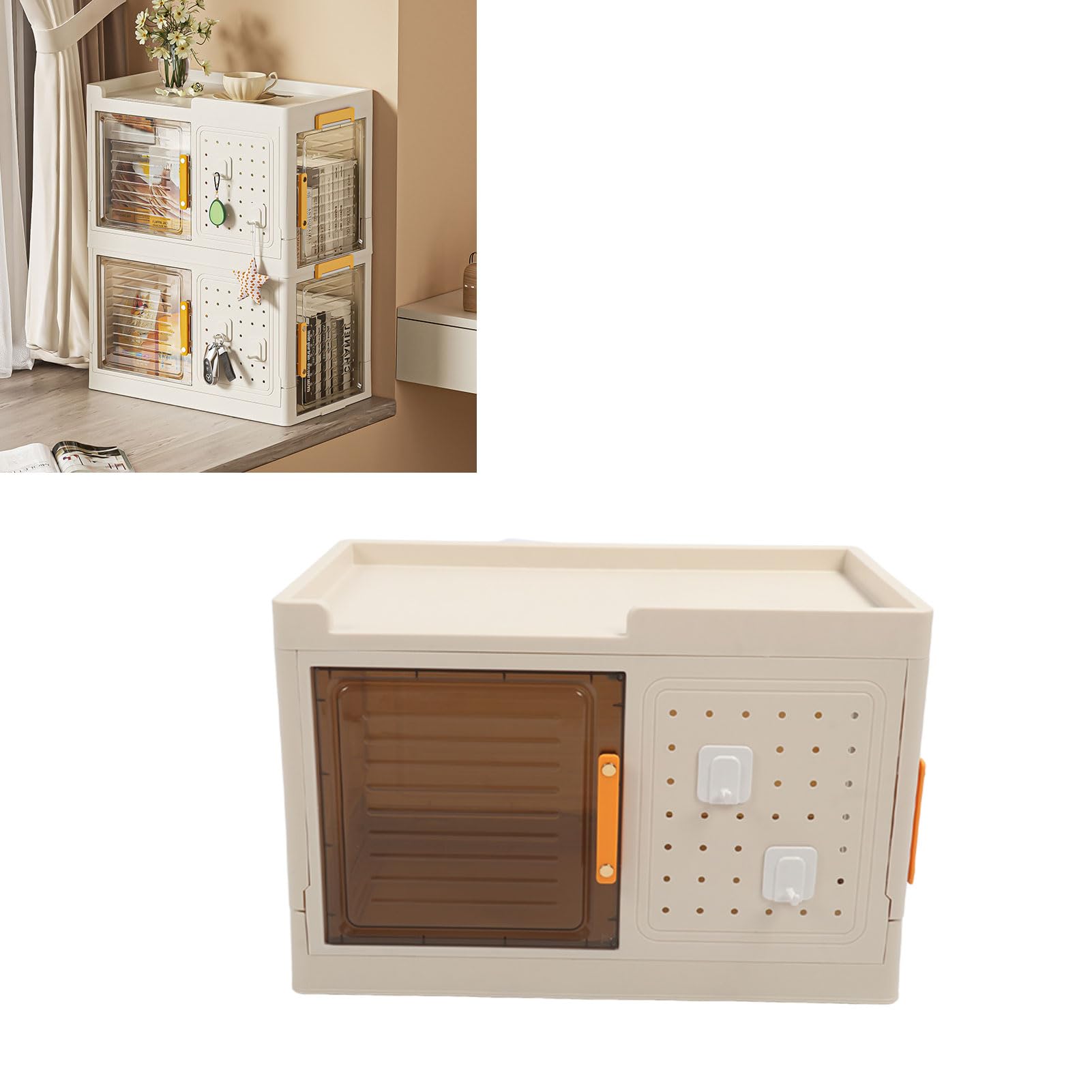 Contenitore di Archiviazione Contenitore con Coperchio, Scatola di Archiviazione Pieghevole, Scatola di Multiuso con Grande capacità, Porta Trasparente, di Impilabile con (1 livello)