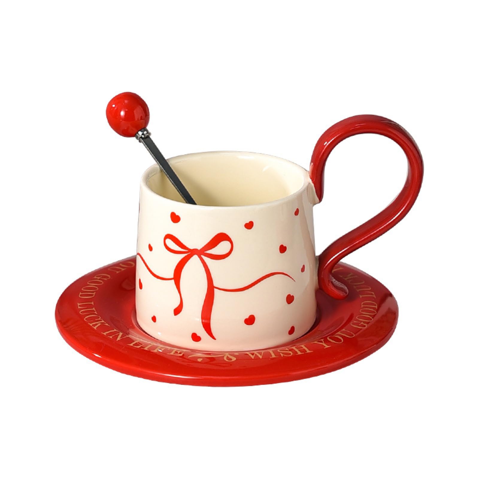 Taza de café de té rojo de la tarde de 280 ml con cuchara, taza para beber doméstica, mariposa roja, 280 ml