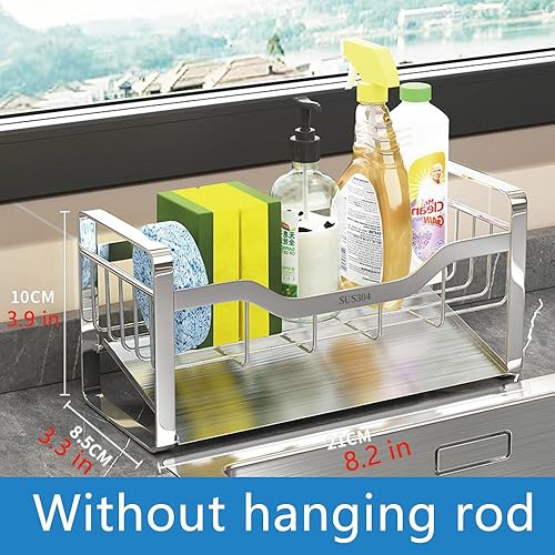 Miniatura 6 de Organizador de esponja para fregadero de cocina, organizador de dispensador de jabón de cocina de acero inoxidable 304, con bandeja de drenaje