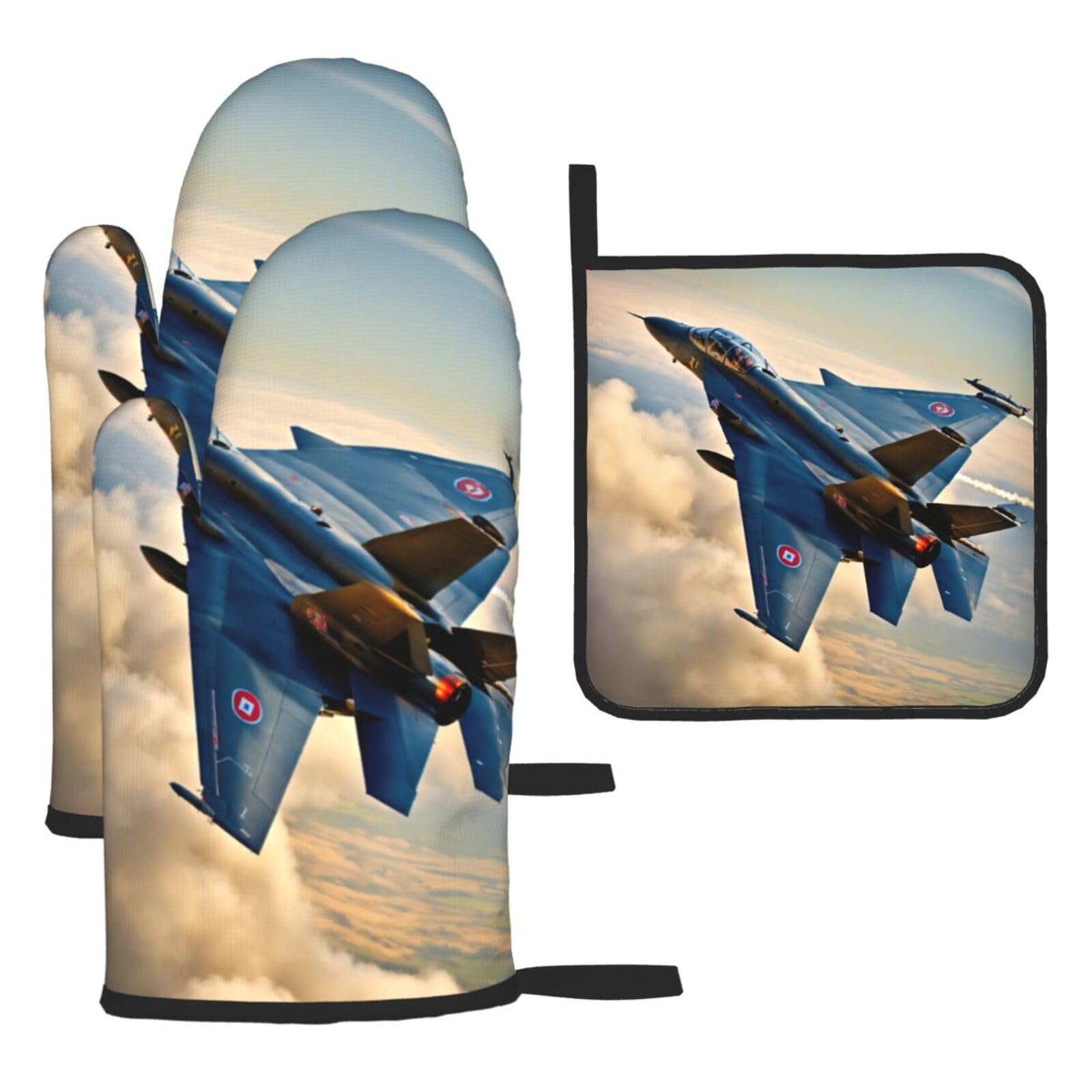Aircraft Fighter Jets Print Oven Kitchen Gloves For Baking Outdoor Grilling Home Use Mitts Microwaving Bbq