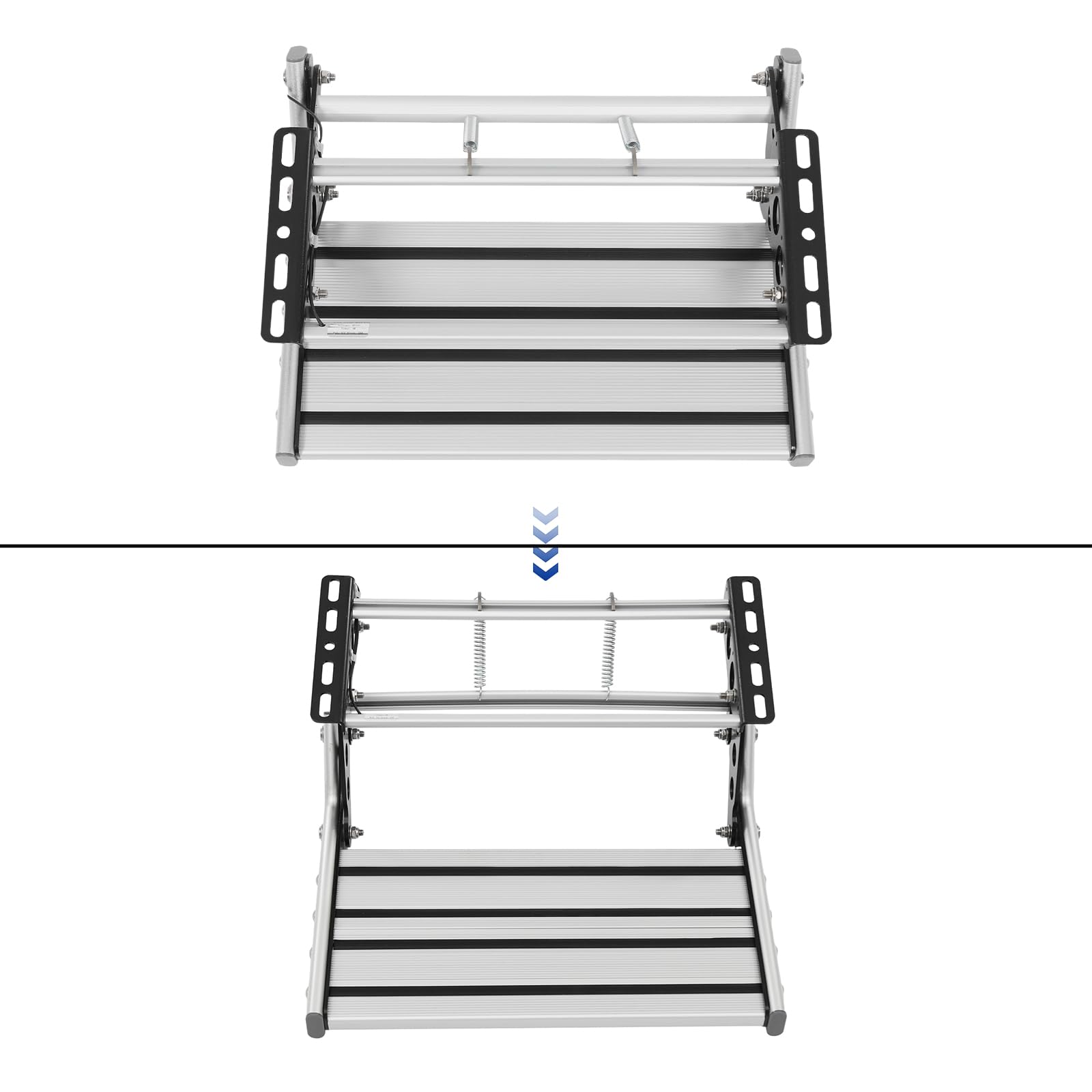 Ręczny zamek błyskawiczny, stopień, stop aluminium, ze światłem LED 12 V, składany, do przyczepy kempingowej, przyczepy podróżnej, ciężarówki, 47,6 x 50,1 x 18,3 cm