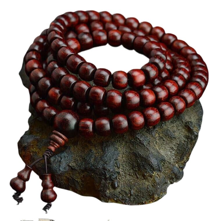 Collier en bois d'agar et santal rouge indien, perles de prière 108 mala de méditation