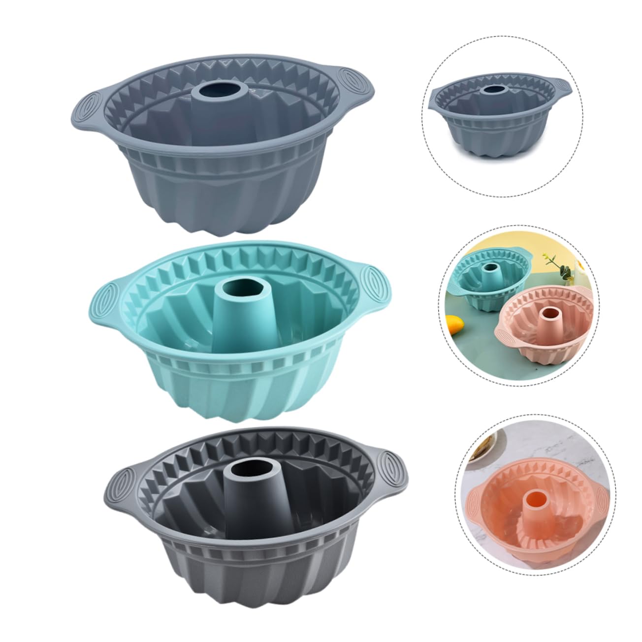 3piezas Moldes De Silicona para Pasteles Redondos Moldes De Chiffon y Mousse Asas para Hornear Casa Silicona De Alimenticio Nórdicos