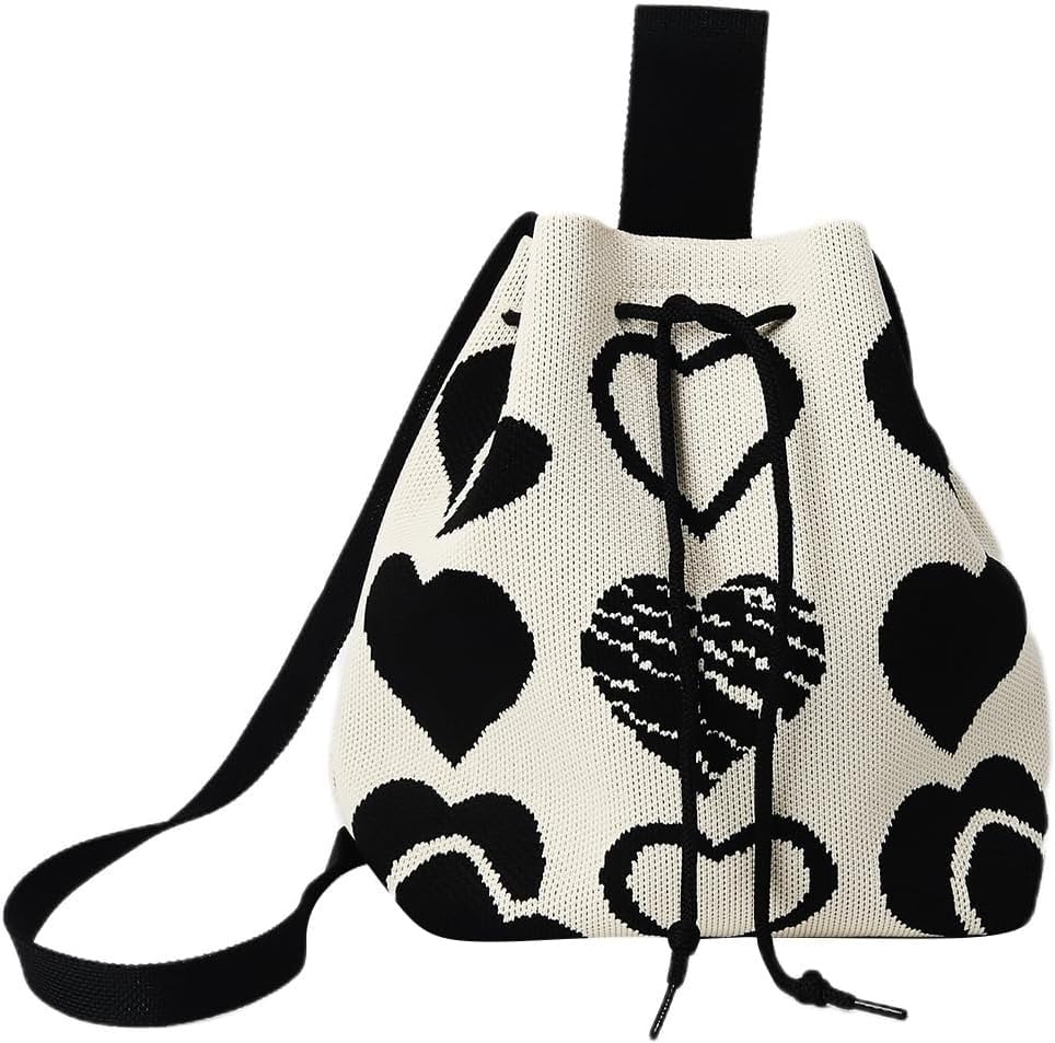 Women's Crochet Drawstring Bucket Bag, Stylish Tote Purse, Crossbody Shoulder Bag, Boho Chic Handbag for Beaches, Party and Everyday Use.