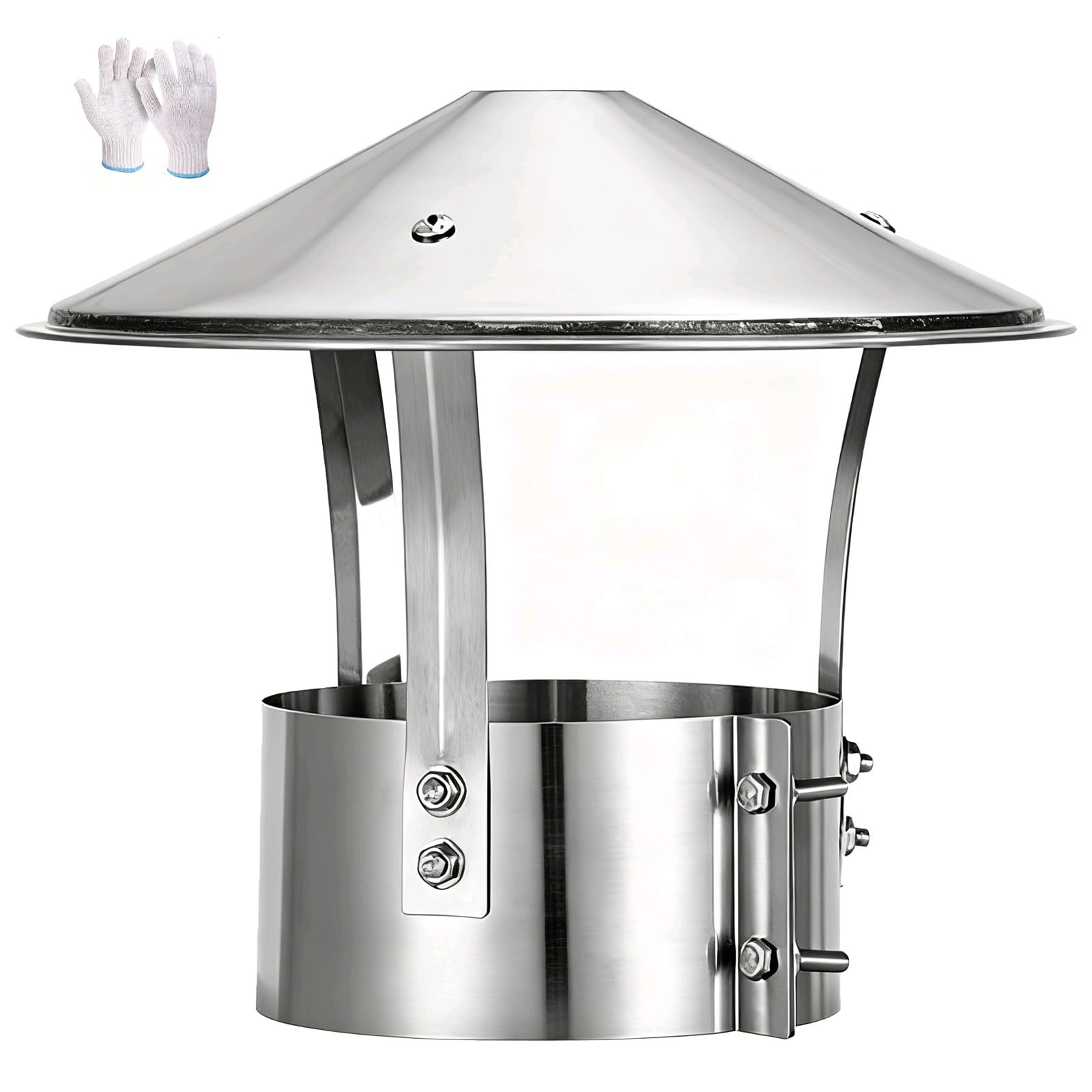 Comignolo superiore a cono in acciaio inox 201 | Argento 220-230mm 8,7-9,1 pollici con guanti for ventilazione scarico canna fumaria camino