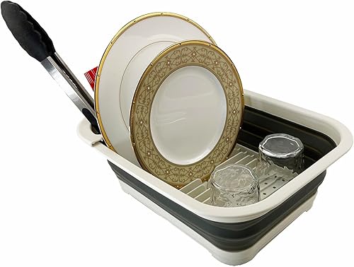 Miniatura 6 de SAMMART Escurridor de platos plegable de 7.3L (1.9 galones) con escurridor, juego de escurridor plegable, organizador de vajilla portátil, bandeja