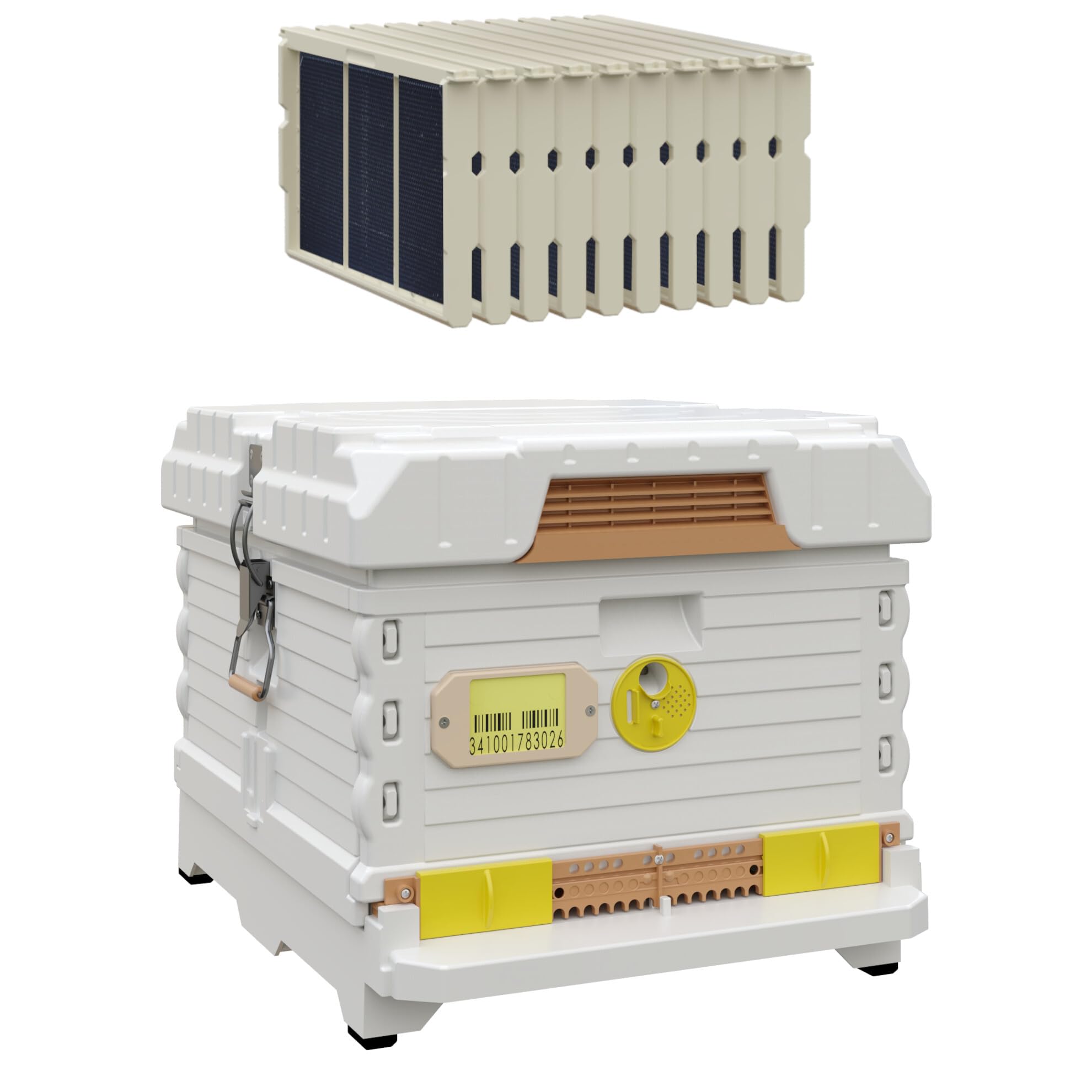 Apimaye Ergo Insulated Bee Hive Set with Plastic PRO Frames (Single Deep, White Body Yellow Entrance)