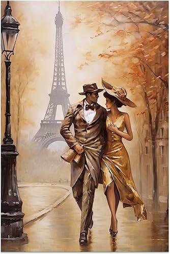 Miniatura 2 de Arte de pared de París, arte en lienzo de la Torre Eiffel con decoración, pintura abstracta de oro para amantes de la calle, obra de arte romántica