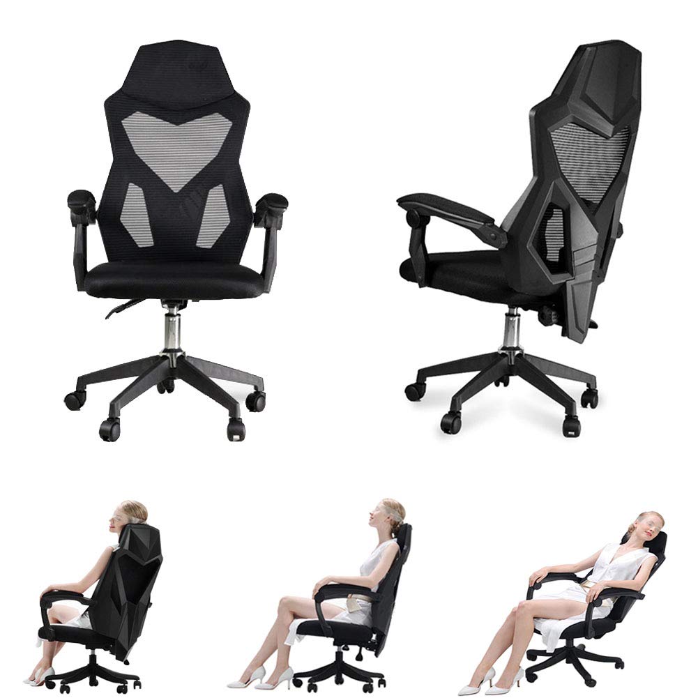 Gaming Chair, High-Back Ergonomic Computer Chair Swivel Gaming Seat with Adjustment Armrests and Seat Tilt Height for Home Racing Style Office Chair Easy To Clean and Maintain (Black)