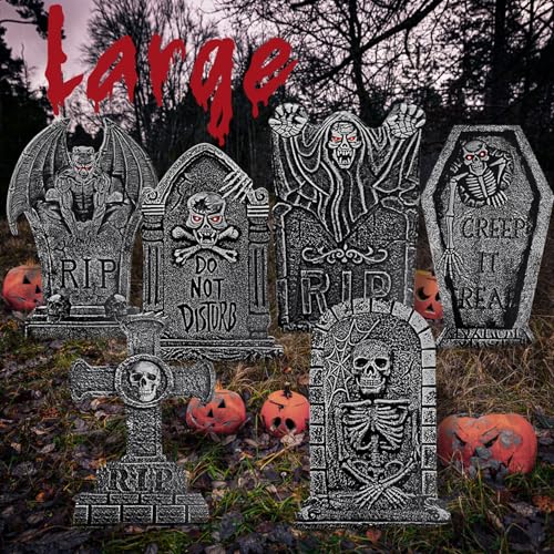 24'' Tombstones For Graves Halloween Decorations Outdoor, 6 Pack Extra