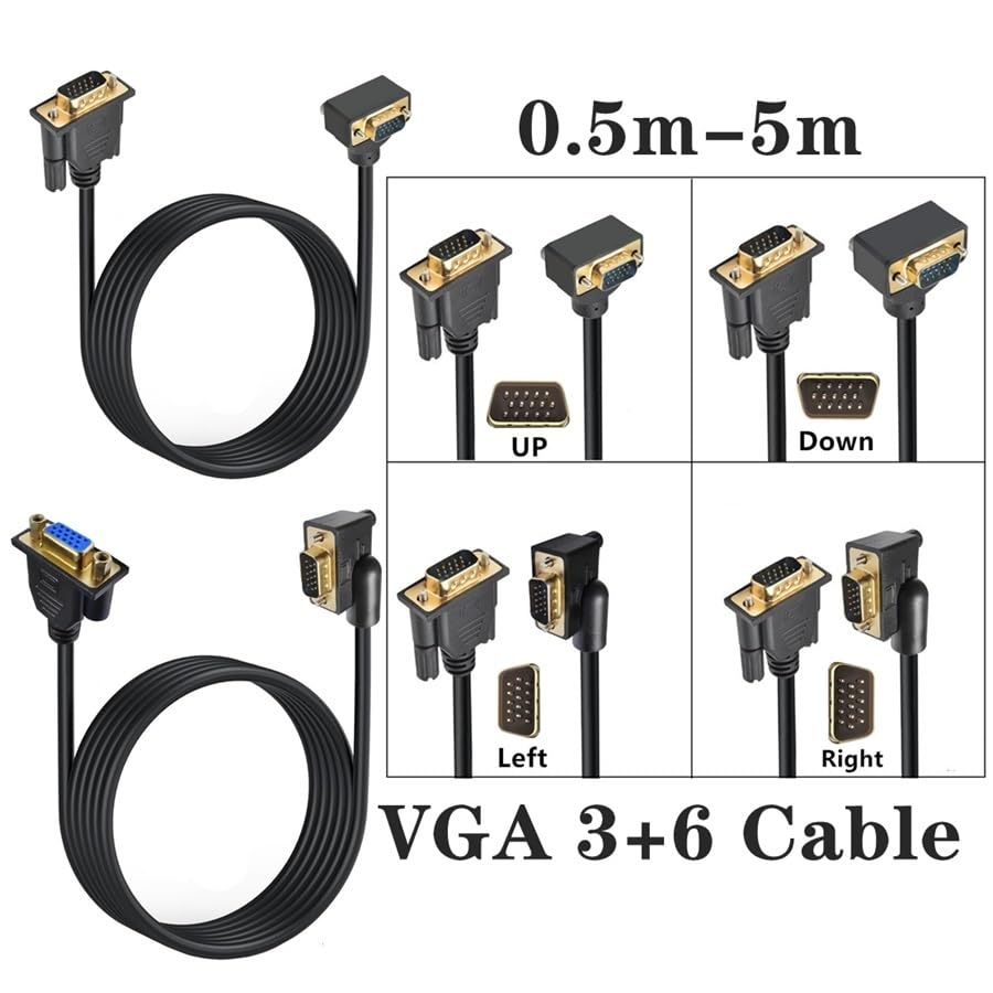 YWZBQL Wen ST 90 Degree Angled 3+6 Cable HD 15Pin Male to Male Female Extension Cable for PC TV Computer Projector 50cm1.5m 300cm(1m,VGA M-M)