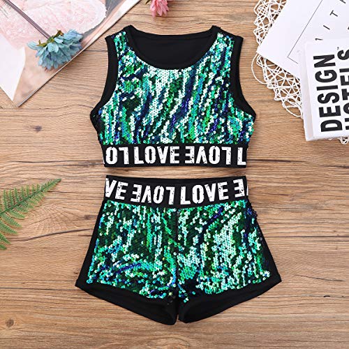 Image of Agoky Kids Girls 2PCS Sports Outfits Ballet Gym Sequins Mermaid Tank Top Shorts Set Tankini Swimwear Gymnastics Tracksuit