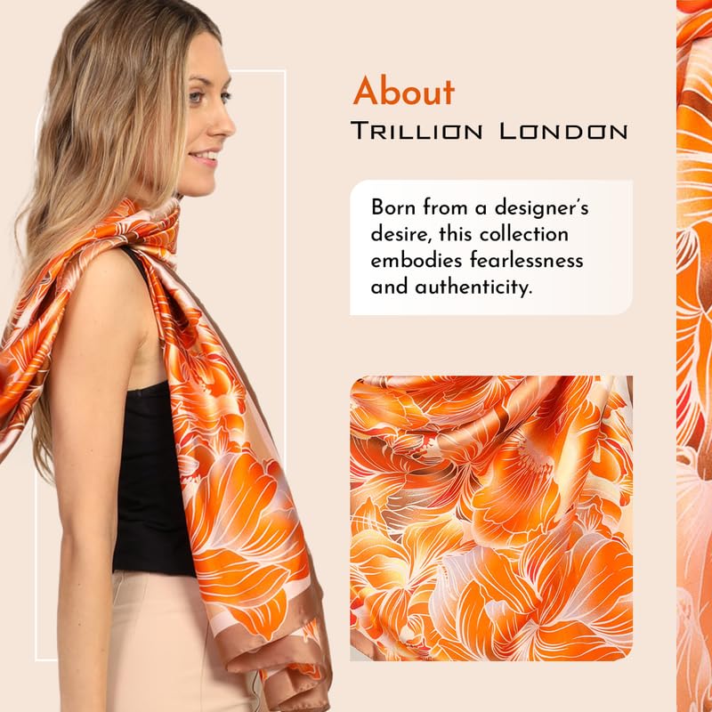 Image of Trillion London Spring Collection | Designer Silk Scarf For Women UK | Lightweight Neck Scarves | Shawl Wraps | Suitable for Daily Life | Smooth & Soft Finish | Gift for Women | Size-180cm x 90cm