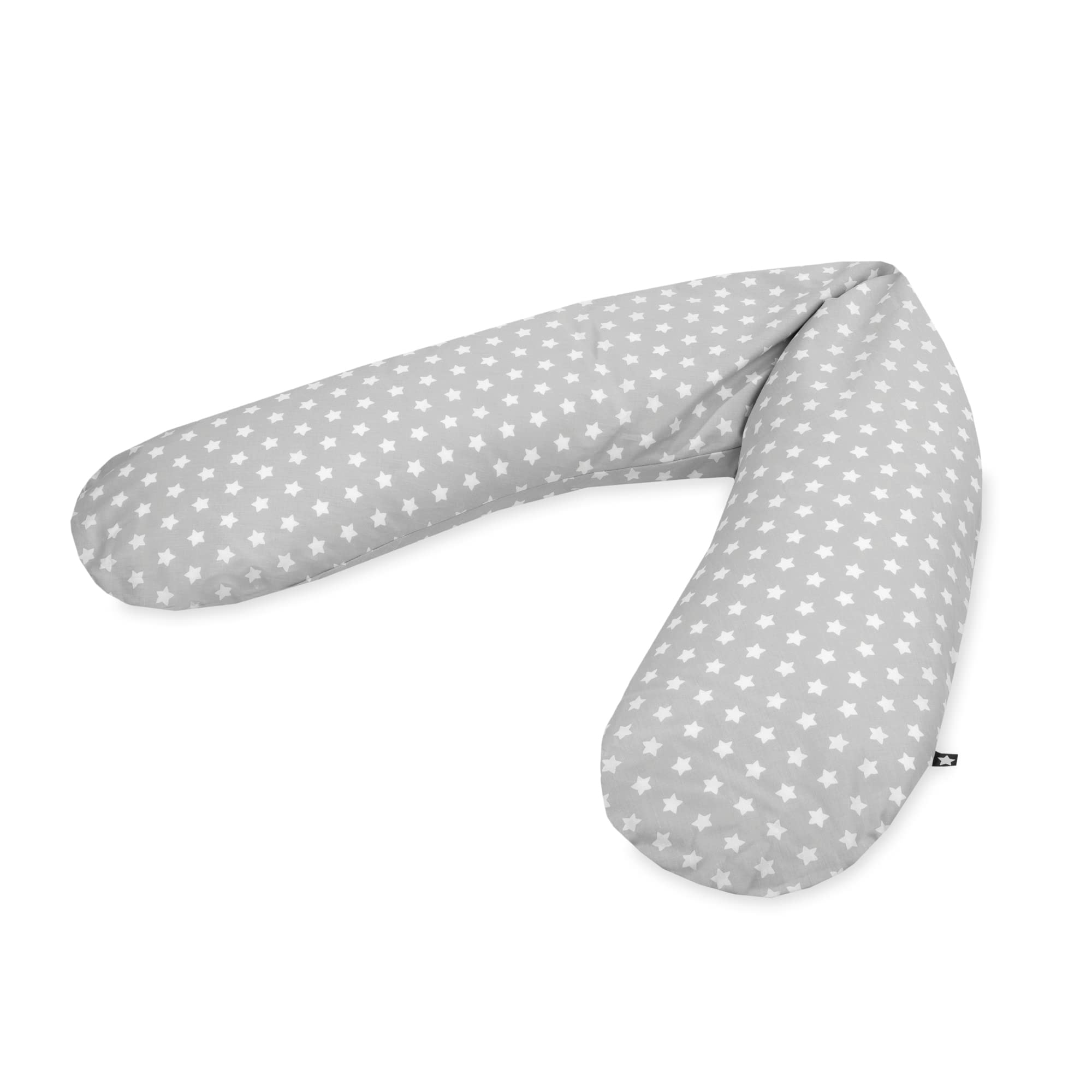 Julius Zöllner Klasyczna poduszka do karmienia ok. 190 cm | wypełnienie 42 litrowe mikrokulki EPS | Made in Germany | poszewka ze 100% bawełny | certyfikat Öko-Tex® Standard 100 | gwiazdy szare