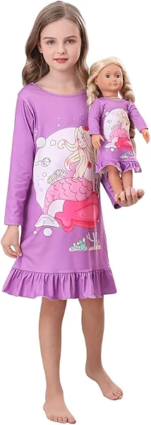 Bow Dream Toddler Girls Dress & Matching American Girl Doll Clothes - Purple Floral Pattern