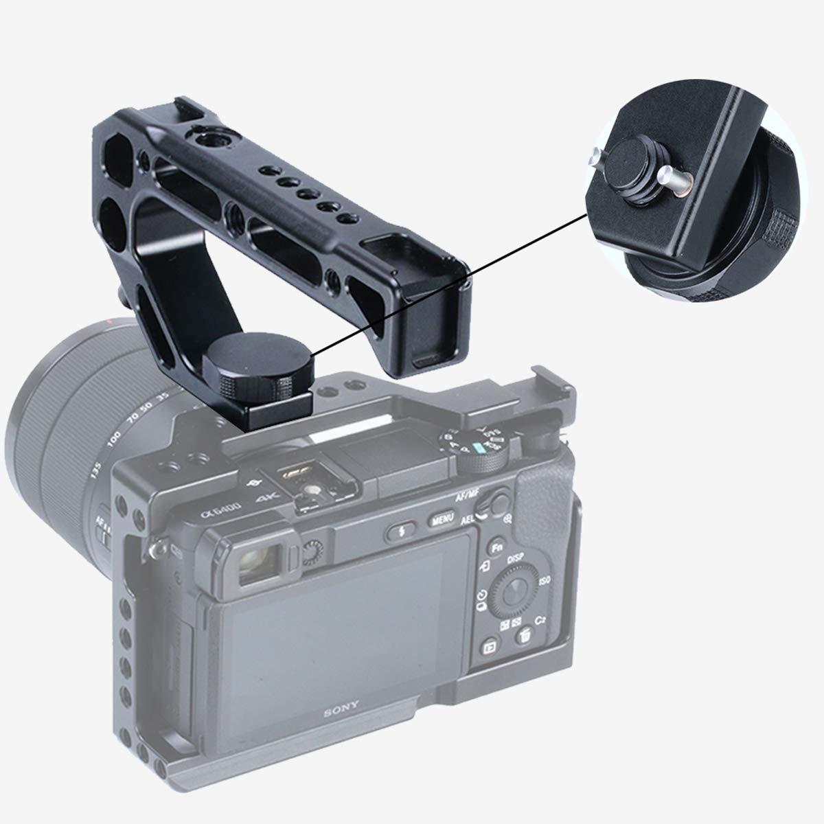 Maniglia Superiore Per Fotocamera Con Attacchi ARRI E 4 Piedini Cold Shoe – Per Sony A6400, A6300, DSLR E Cage, Con Barra NATO Da 15mm