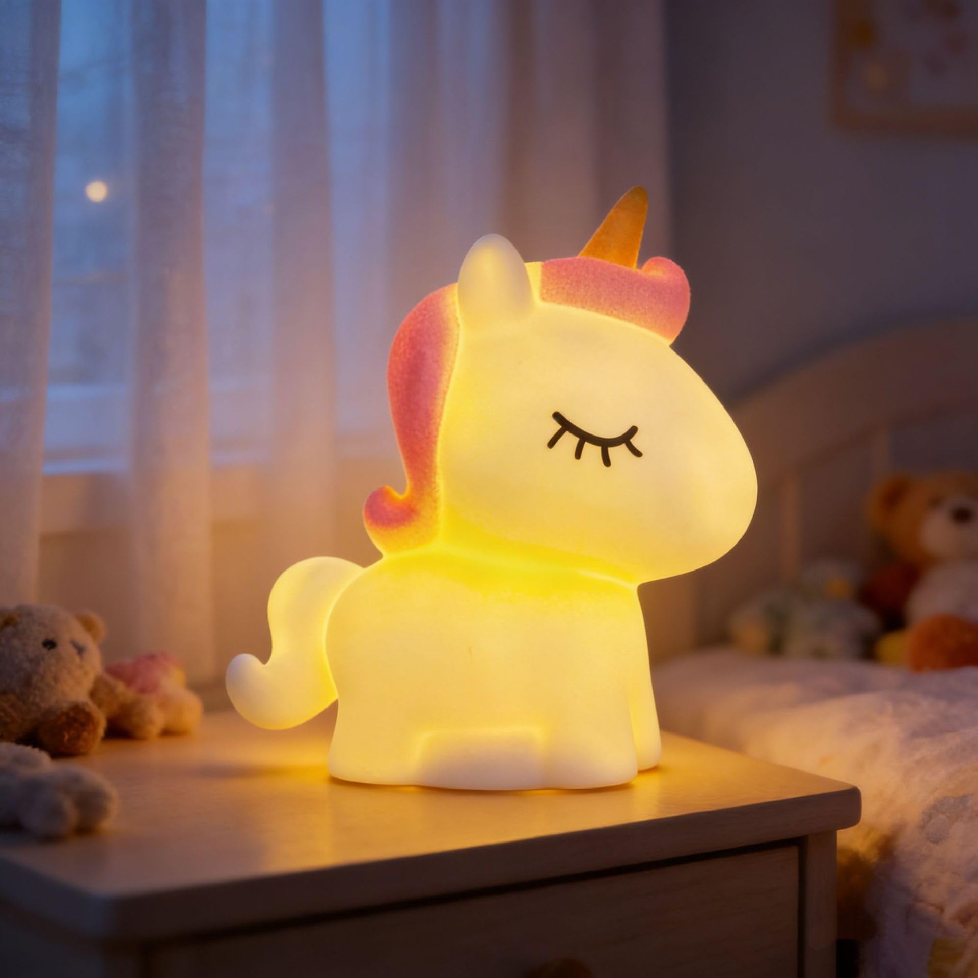 Comforso Unicorn Night Light,Cute Battery Powered LED Lamp,Animal Lamp for Bedroom & Living Room Decor,Nursery Bedside Light for Kids & Women,Adorable Gift for Birthday,Christmas (Unicorn)