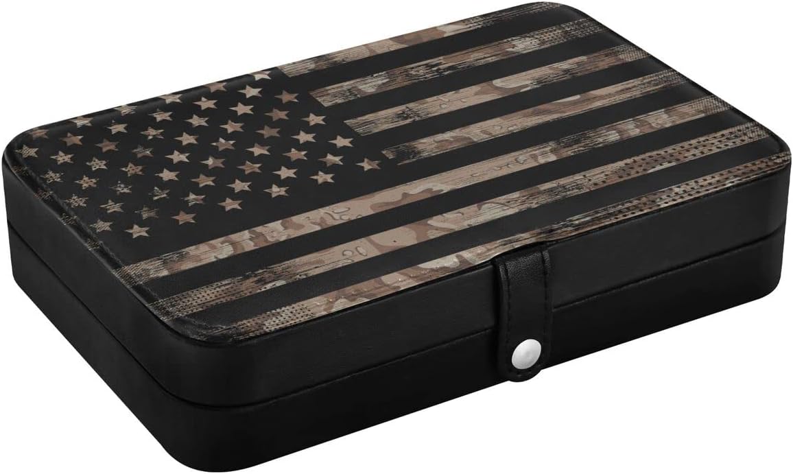 Bolaz Leather Jewelry Box Jewelry Case Storage Box American Us Flag Vintage For Rings Earrings Necklaces