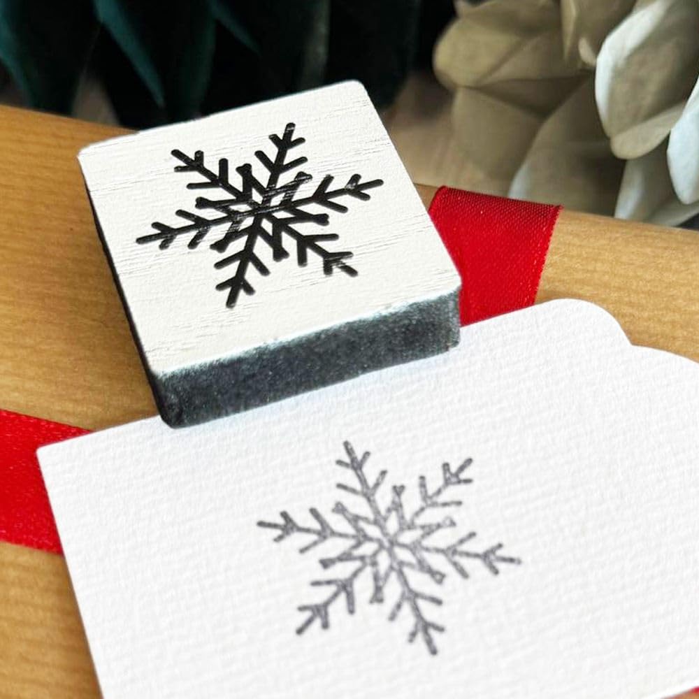 Luck And Luck White Square Snowflake Rubber Ink Stamp - Festive Wooden Stamp For Cards, Tags & Scrapbook