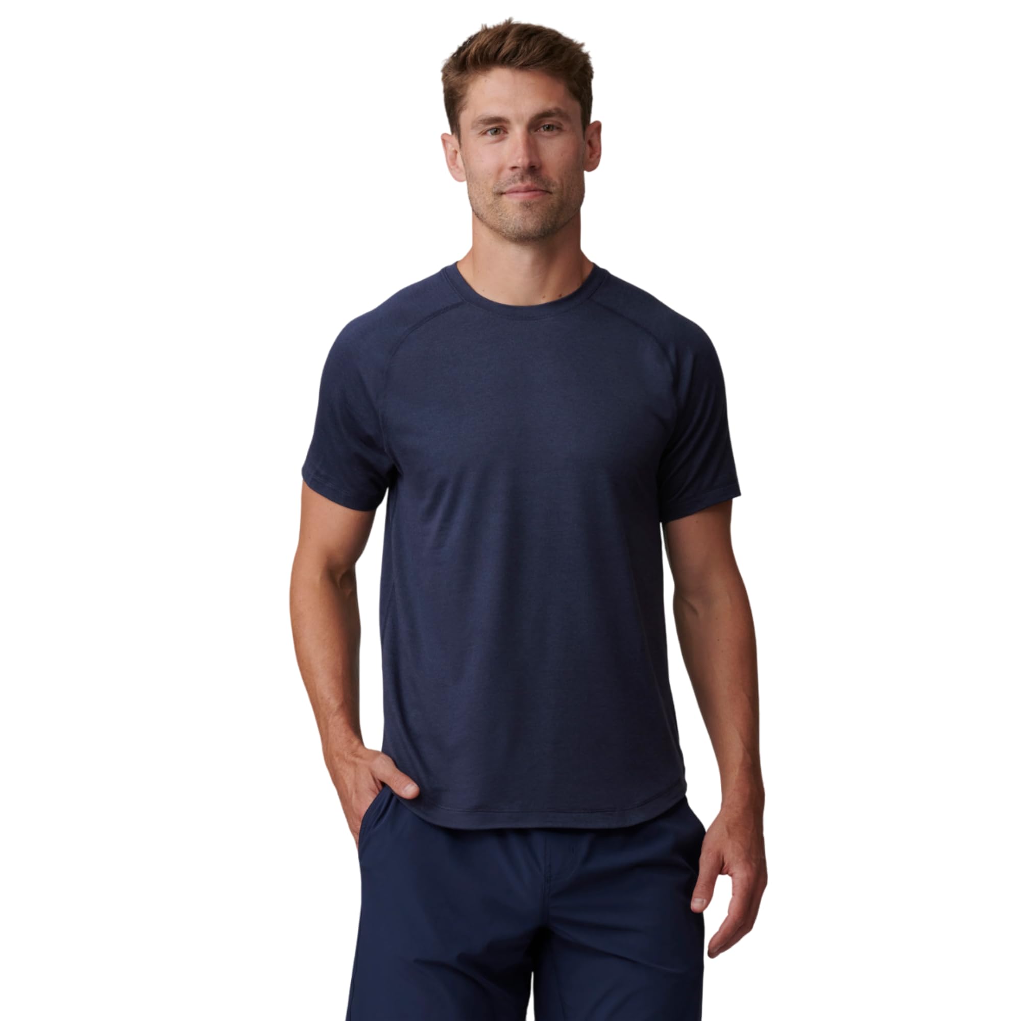 Rhone Atmosphere Tee - Ultra-Soft Everyday Mens Shirts, Lightweight, Moisture-Wicking, Anti-Odor, Navy Heather, Large