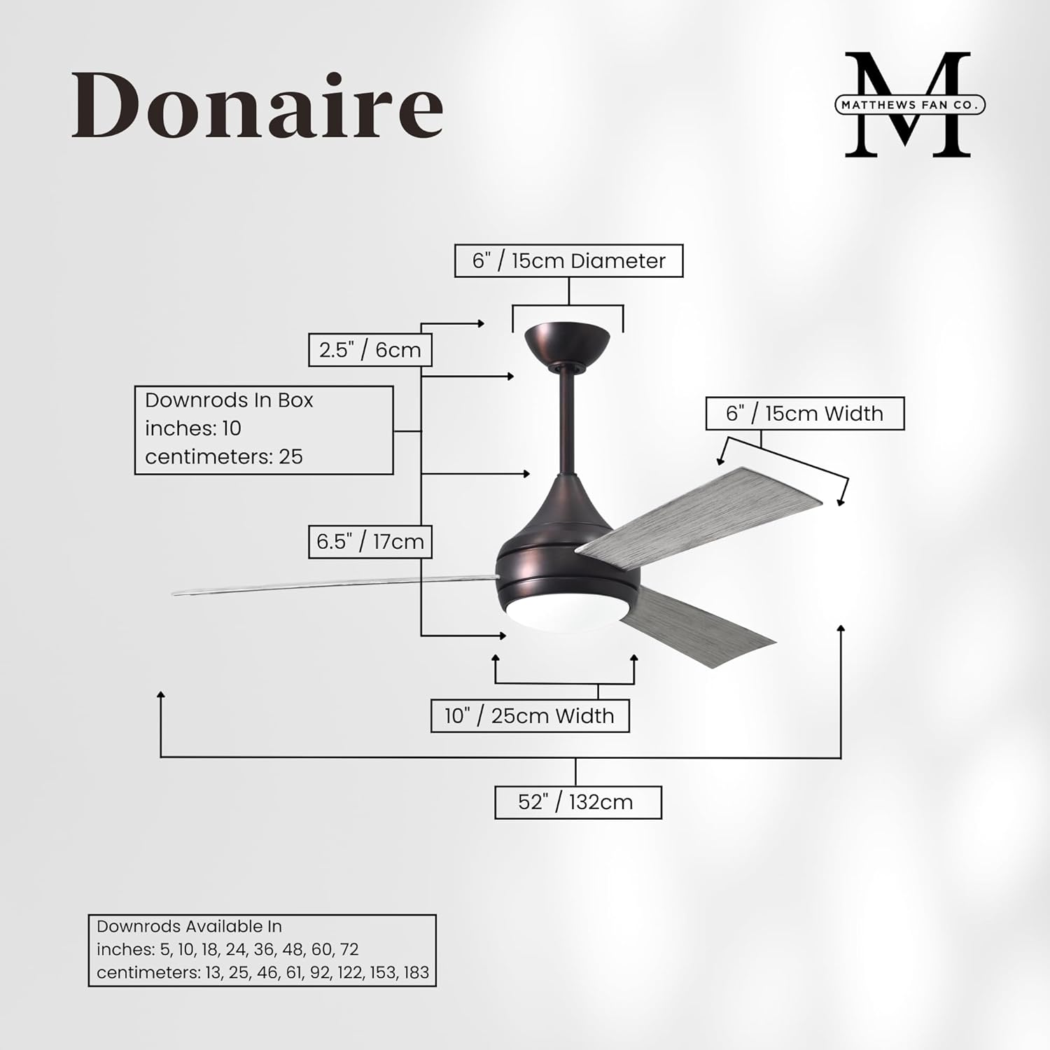 Matthews DA-BB-BW Donaire Outdoor Wet/Salt Water Rated 52" Marine-Grade Coastal Ceiling Fan with LED Light & Remote, Brushed Bronze with Barn Wood Tone